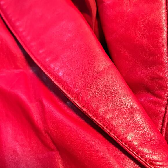 Vintage 80s Wilson Red Leather Jacket Size Small Boxy Belted - Picture 12 of 16